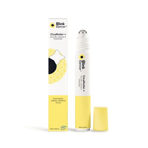 BlinkBetter CicaRoller+ Depuffing Eye Roller Serum for Eyelids and Under Eyes – Cooling Rollerball with 2.5% Caffeine, Peptides, Cica & Panthenol, Hydrates, Soothes and Smooths Puffy Eyes, 15 ml