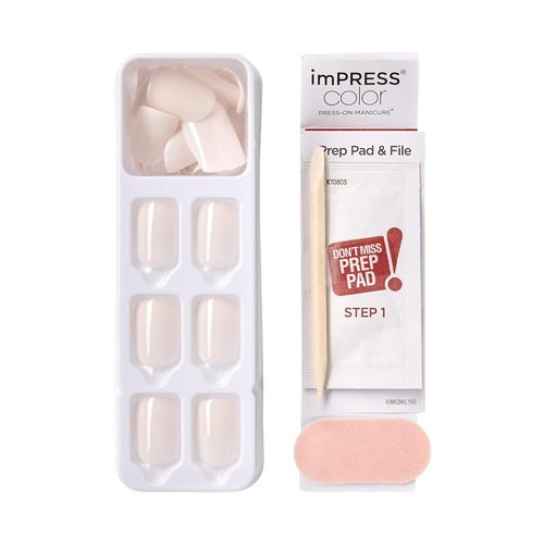 KISS imPRESS Press-On Nails - No Glue, Short Squoval Shape, Point Pink Color | 30 Nails & Accessories Included