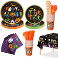 Halloween Party Supplies Tableware Set for 24 Guests - Disposable Plates Napkins Cups & More