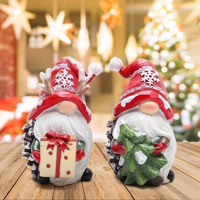 Christmas Gnomes Decor Resin Figurines - Holiday Table Centerpiece - Variation of THIS listing