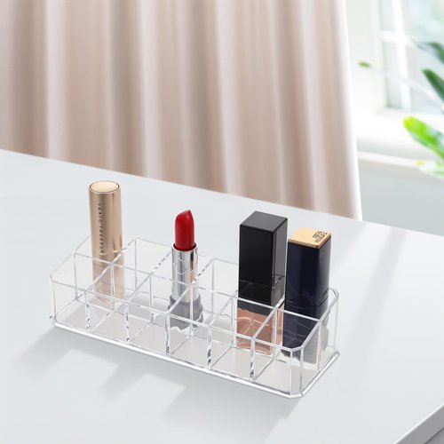 JOUTYFOR 4-Pack 12-Slot Acrylic Lipstick Organizer, Lipstick Holder, Lip Gloss Organizer, Cosmetic Storage Display, Perfect Storage Solution for Drawer, Vanity, Bathroom, and More