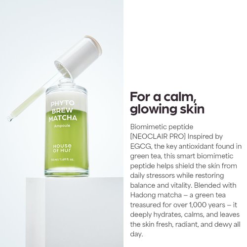 House of Hur Phyto Brew Matcha Ampoule – Lightweight Hydrating Face Ampoule – Hadong Matcha + EGCG, Fast-Absorbing, Non-Sticky Dewy Glow – Korean Skincare – 1.69 fl oz (50 ml)