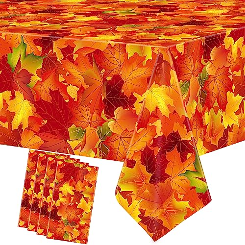 Autumn Maple Leaf Plastic Tablecloths 4 Pack - Fall Harvest Party Decor, 54x108 inches - Variation of 4