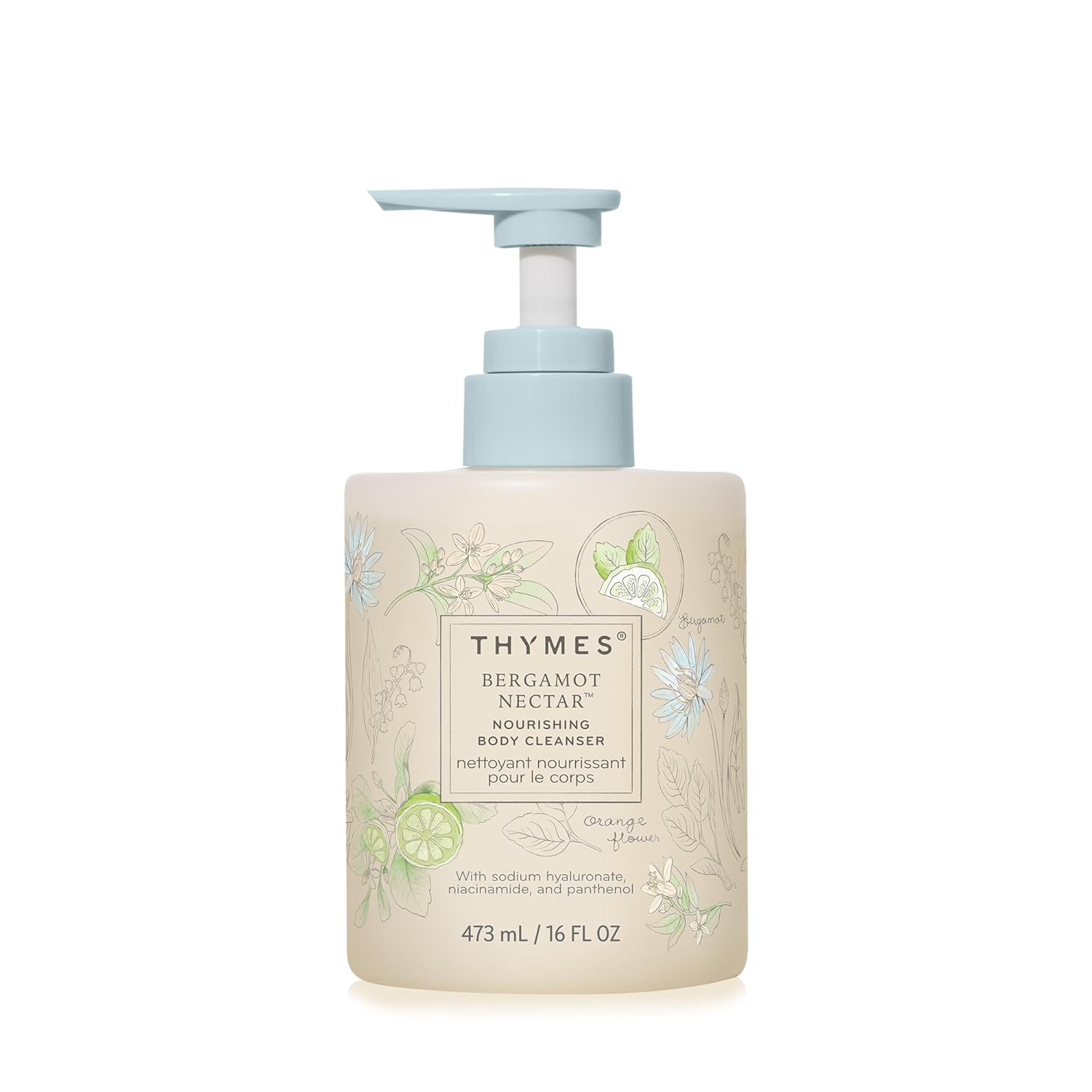 Thymes Nourishing Body Cleanser - Hydrating Body Wash with Pump | Bergamot Nectar, 16 fl oz