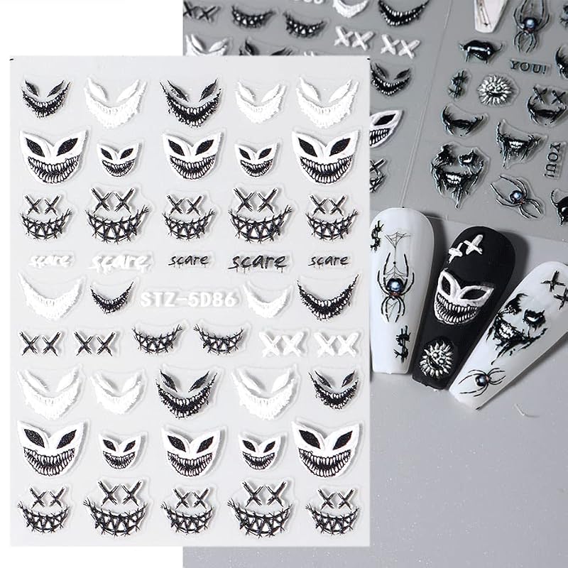 Halloween Nail Art Stickers - Spooky Skull Spider Evil Eye Designs - Halloween-1