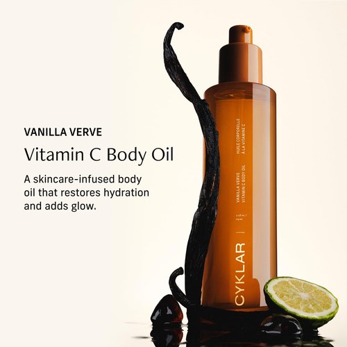 CYKLAR Vitamin C Body Oil - Moisturizing Vanilla Verve Scented Serum for Glowing Skin | 4.2 Fl Oz