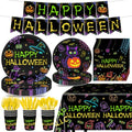 Neon Halloween Party Tableware Set - 170 Pieces for 24 Guests