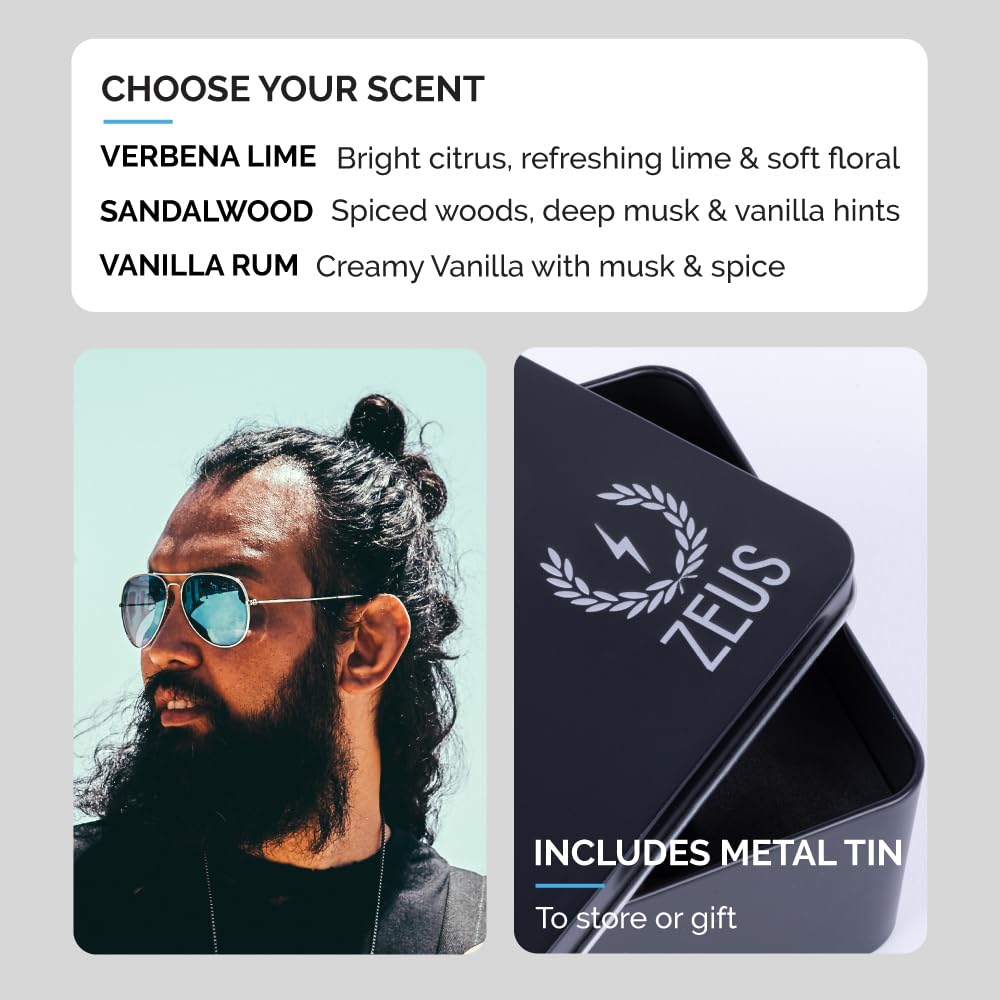 ZEUS Beard Care Starter Kit for Men, Natural Shampoo, Conditioner & Refined Oil, Soften, Hydrate & Strengthen Thick Facial Hair (Made in USA) Vanilla Rum