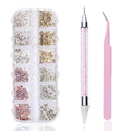 12 grid flat back Rhinestones with Tweezers and Wax Pencil Gems , DIY decorative Nail Face and apparel accessories (crystal,crystal AB,amber and metal sunshine)