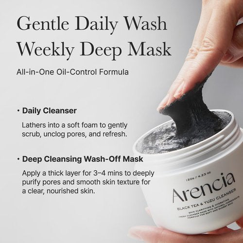 ARENCIA Black Tea Rice Mochi Face Cleanser, 120g, Pore Care, Sebum Control, Oily Skin