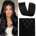 Clip in Hair Extensions, 7Pcs 18 Inch Straight Human Hair Extensions, #1 Jet Black Extensions Real Human Hair, 95g Double Weft Invisible Seamless Real Hair Extensions Clip in Human Hair
