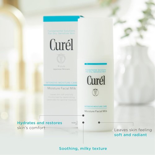 Curel Moisture Facial Milk - Daily Face Lotion for Dry Sensitive Skin | pH Balanced, 4 Oz