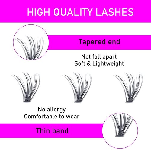 Cluster Lashes 240pcs 40D DIY Eyelash Extension D Curl Long Individual Lashes Mixed Tray Faux Mink Lash Clusters Extensions 0.07 Black (40D-0.07D-14-18mm)