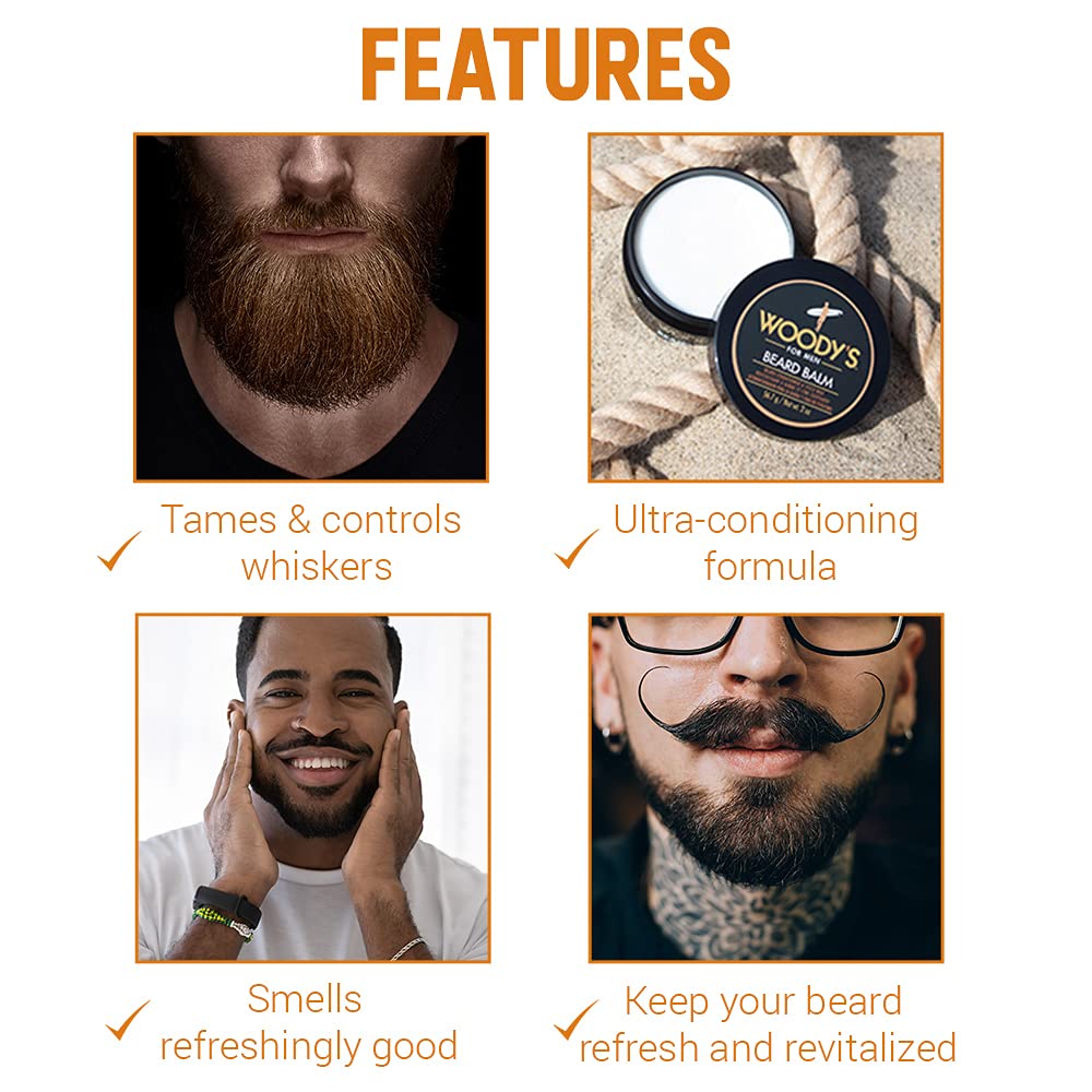 Woody's 2-in-1 Beard Balm - Natural Beeswax Beard Softener & Styling Wax, 2 oz