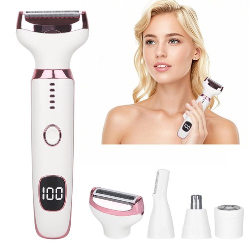 Beanify Electric Razor for Women Men with LED Display,4 in 1 Ladies Wet & Dry Body Razors and Facial Hair Remover, Rechargeable Painless Hair Removal Kit for Nose Face Body Leg Bikini Arm Hair