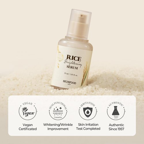 SKINFOOD Rice Serum, 48 Hours Fermented Rice Water Skincare Korean Serum for Face, Korean Rice Skincare for Natural Glow Glass Skin, Pore Minimizer, Rice Water Bright, 55ml/1.86fl.oz.