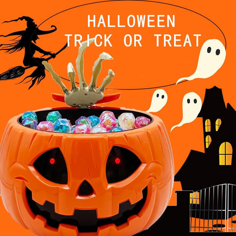 Animated Halloween Skull Pumpkin Candy Bowl with Motion Sensor and Lights