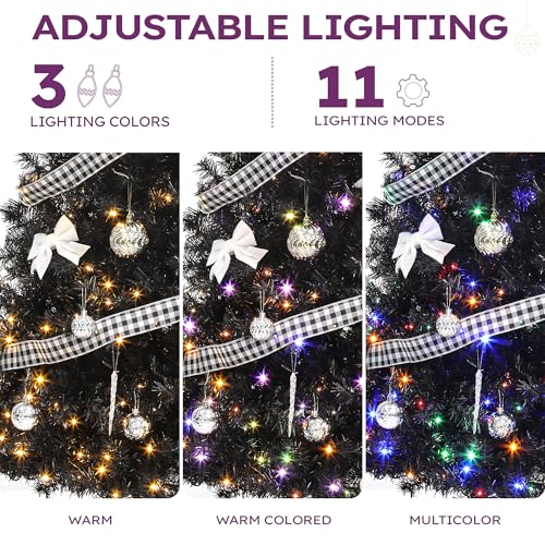 Black Christmas Tree 7.5ft with Remote Control - Prelit Halloween & Holiday Decor