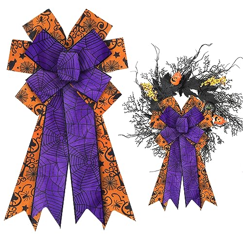 Halloween Burlap Spider Web Wreath Bow - Purple & Orange Fall Decor - Style1
