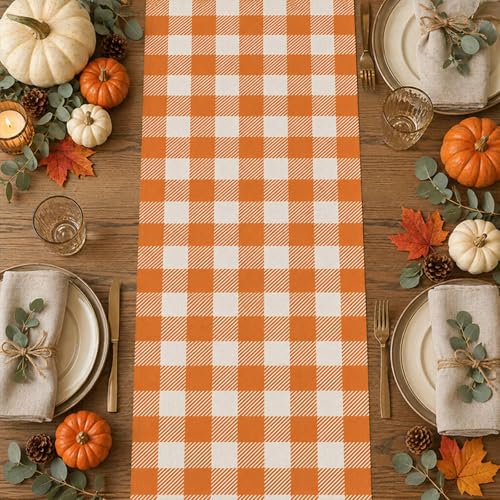 Fall Linen Burlap Table Runner for Thanksgiving and Autumn Decor 13x72 Inches