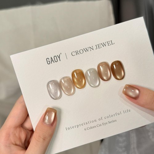 GAOY Brown Glitter Cat Eye Gel Polish Kit with Magnet, 6 Colors Silver Holographic Nail Polish Set, UV Cure Gel for DIY Manicure at Home