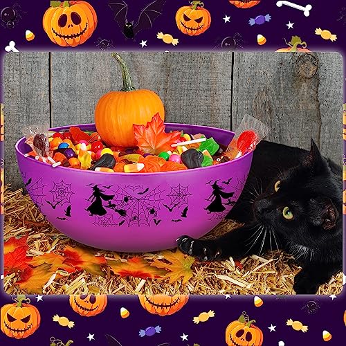 Halloween Candy Bowls Set - Plastic Trick or Treat Serving Bowls, 3 Pieces, Purple Web Design - Web Variation