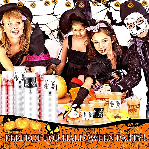 90-Pack Halloween Plastic Cups 12 oz Blood Skeleton Disposable Party Supplies