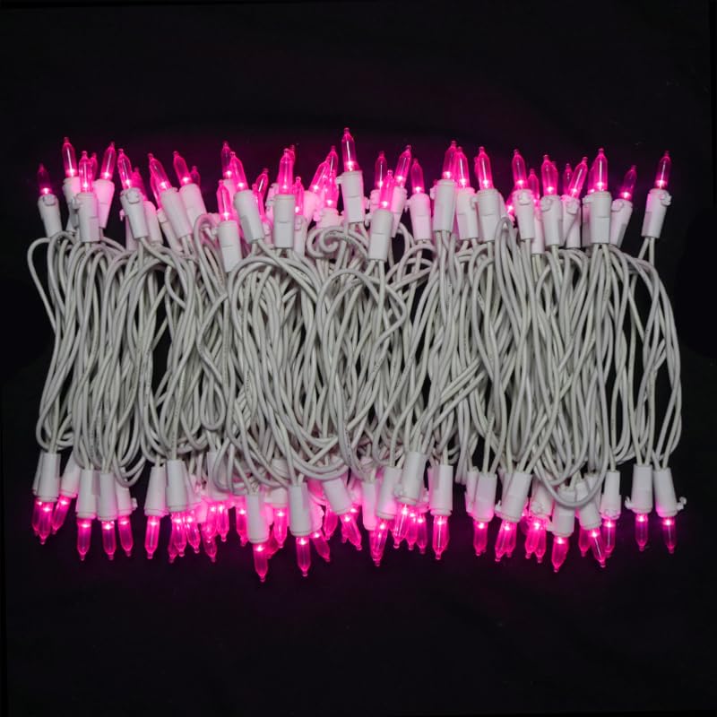 Pink Christmas LED String Lights - 2 Pack, 100 LEDs, 33ft, Connectable Indoor Outdoor Valentine's Day Decorations, White Wire Variation of White Wire-Pink / 33ft 100ct-2Pack