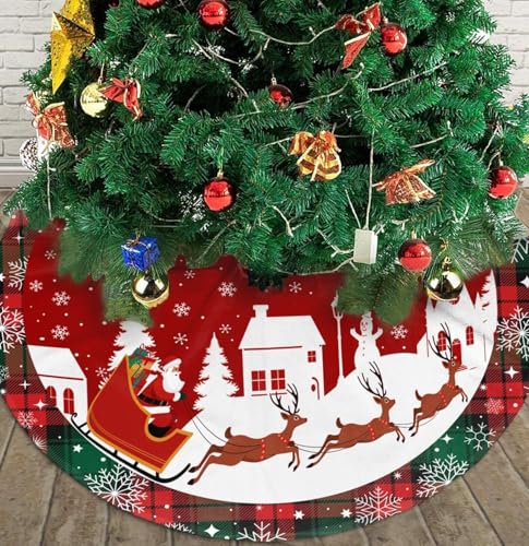 36in Red Green Plaid Christmas Tree Skirt with Santa Variation - Holiday Decor