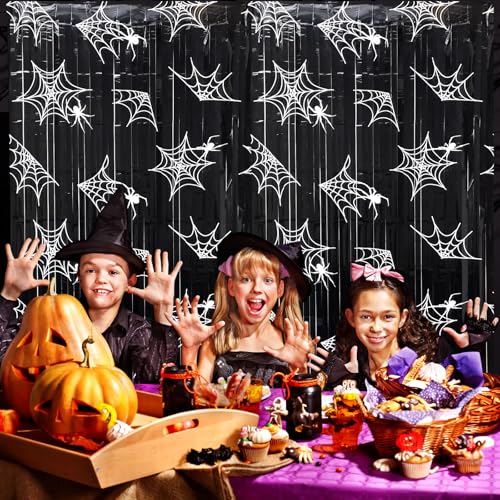 Black Foil Fringe Curtains for Halloween Party Decor, 3.3 x 6.6 ft - 2 Pack