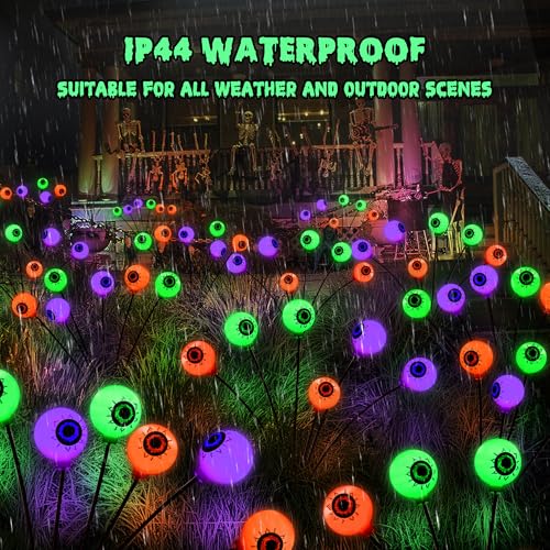 Halloween Solar Eyeball Lights 6 Pack - Orange Purple Green Outdoor Decor