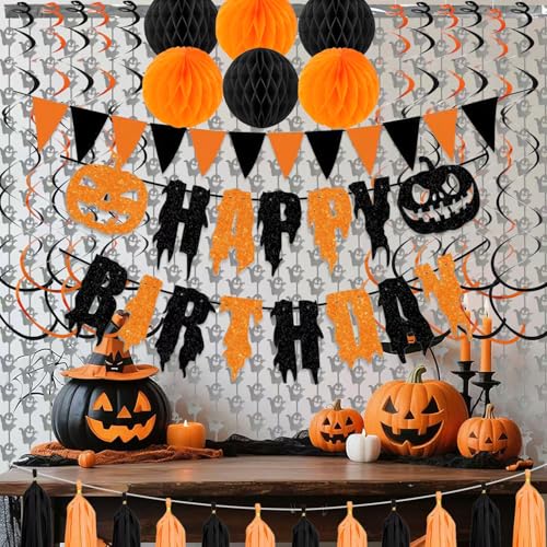 Halloween Birthday Party Decorations Kit - Black & Orange Festive Set