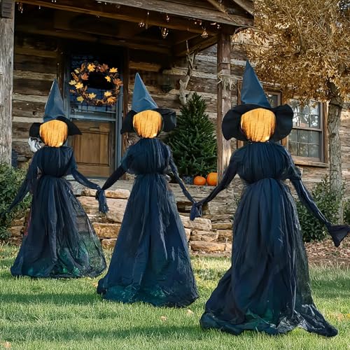 Halloween Witch Decorations Outdoor - 5 FT Set of 3 Light Up Witches Stakes - Black