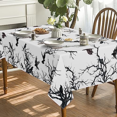 Horaldaily Halloween Tablecloth 60 x 120 Inch Rectangular Black Crow Tree