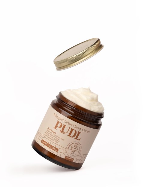 PUDL Grass Fed Beef Tallow for Skin Care with Manuka Honey, Organic Olive Oil and Jojoba Oil – Whipped Lotion Balm Anti-Aging Moisturizer Deeply Nourishing for Sensitive Skin Face & Body