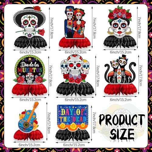 Day of the Dead Decorations - Honeycomb Table Centerpieces with Varying Styles - 8 Pieces