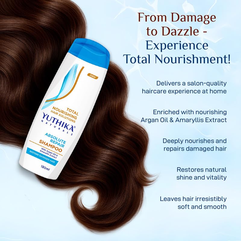 Yuthika Absolute Repair Shampoo - Nourishing Formula for Damaged Hair | 180ml with Argan Oil & Amaryllis Extract
