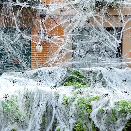 White 1100 Sqft Halloween Spider Webs Decoration with 60 Spiders & 12 Bats