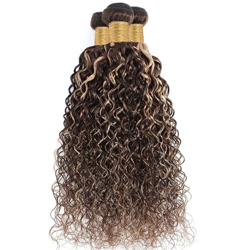 Dokksiiia 10 12 14 Inch Highlight Kinky Curly Bundles P4/613 Ombre Brown Curly Wave Human Hair Bundles Chocolate Brown and Light Blonde Piano Color Mix Brazilian Human Hair Extensions Natural Look