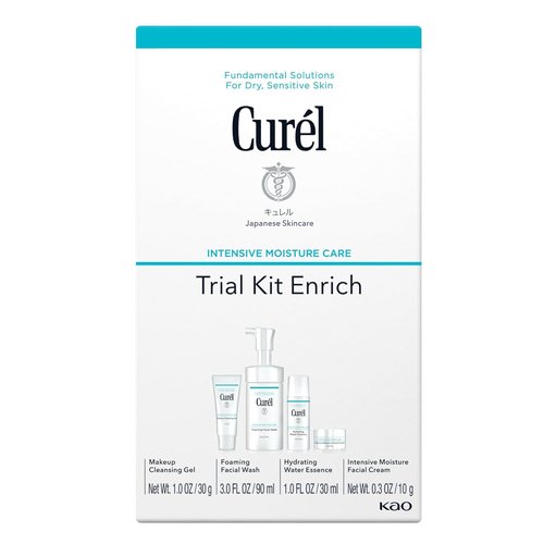 Curel Japanese Skin Care Travel Size Set - Face Wash, Lotion & Makeup Remover for Dry, Sensitive Skin