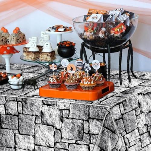 4 Pack Stone Wall Tablecloths - Rectangular Cobblestone Party Cover 51 x 106 Inch - Medieval Castle Decor