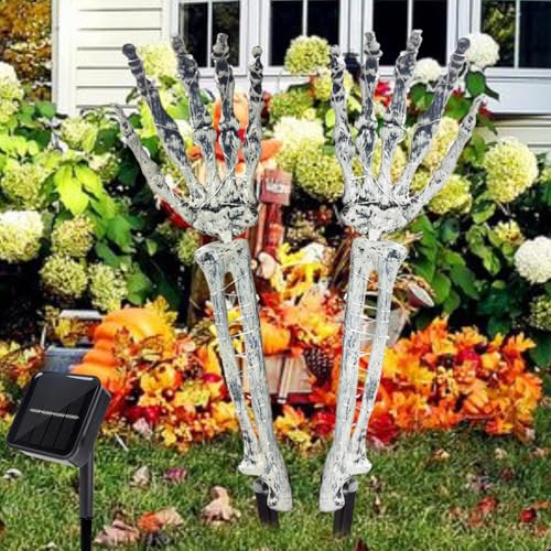 Purple Solar Skeleton Hand Lights 2 Pack - Halloween Yard Stakes
