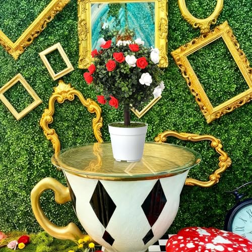 Wonderland Tea Party Rose & Topiary Tree Centerpiece - Artificial Garden Decor - 16 Inch - Variation of THIS listing