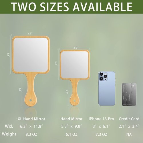 Jasefa Hand Mirror,Natural Bamboo Hand Held Mirror with Handle,Small Cute Handheld Mirror for Shaving Single-Sided Portable Travel Vanity Mirror for Men & Women,5.3" W x 9.8" L