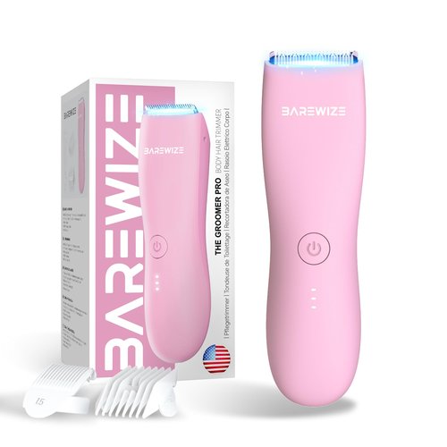BAREWIZE Bikini Trimmer for Women, Pubic Hair Trimmer | Waterproof, USB-C Rechargeable, LED Light, Replaceable Blade | Electric Razors for Women, Electric Lady Shaver (Rose)