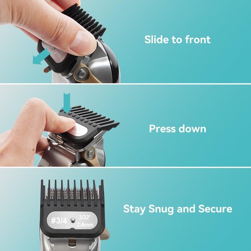 Clipper Guards Set Compatible with Most Wahl Clippers, -1/16" to 1", 12 Piece Set, Black Color, New Version