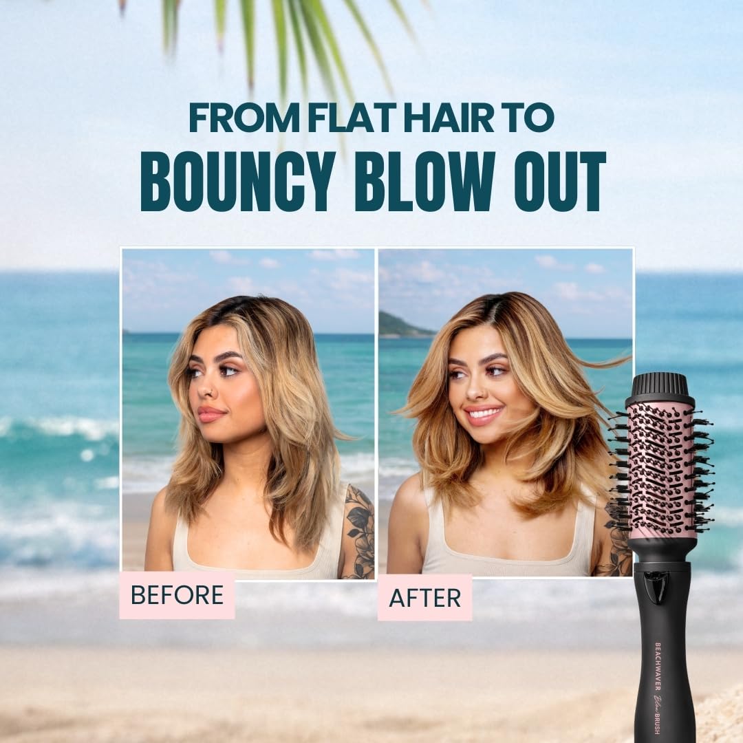 Beachwaver Co. Blow Brush - Midnight Rose | Versatile Blow-Dry Brush for All Hair Types | 2 Speeds, 4 Heat Settings, 4 Attachments