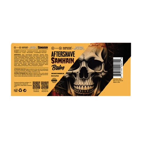 Barrister and Mann After Shave Balm for Men | Premium Post Shave Face Moisturizer Soothes Shaving Irritation, Razor Burn Jojoba Oil Notes of Bourbon, Tobacco, Sandalwood, Nutmeg, Oud 3.75 Oz (Samhain)