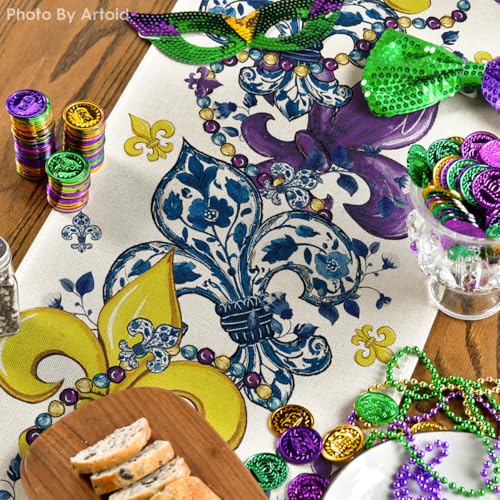 Bead Carnival Iris Mardi Gras Table Runner - Seasonal Kitchen Decor 13x72 Inch