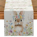 Easter Table Runner Floral Bunny and Hanging Eggs - Spring Farmhouse Decor, 13x72 Inches - Easter Floral Bunny Variation